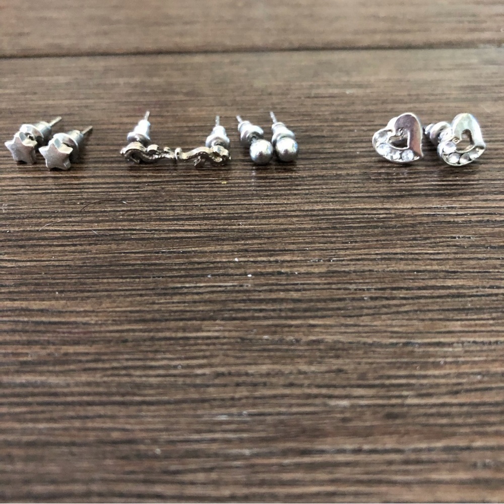 Spring sliver metal stud earrings 4 pair